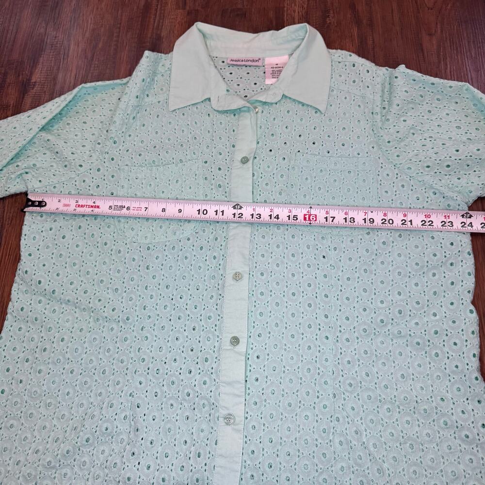 Jessica London Size 16 mint sorbet button up eyelet top 100% Cotton - Picture 8 of 11
